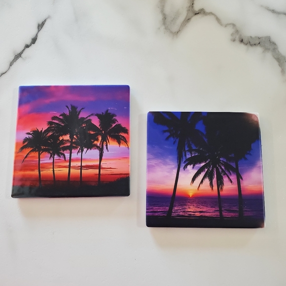 Sunset Palm Trees 2 Pack Sandstone Coasters - Picture 9 of 9
